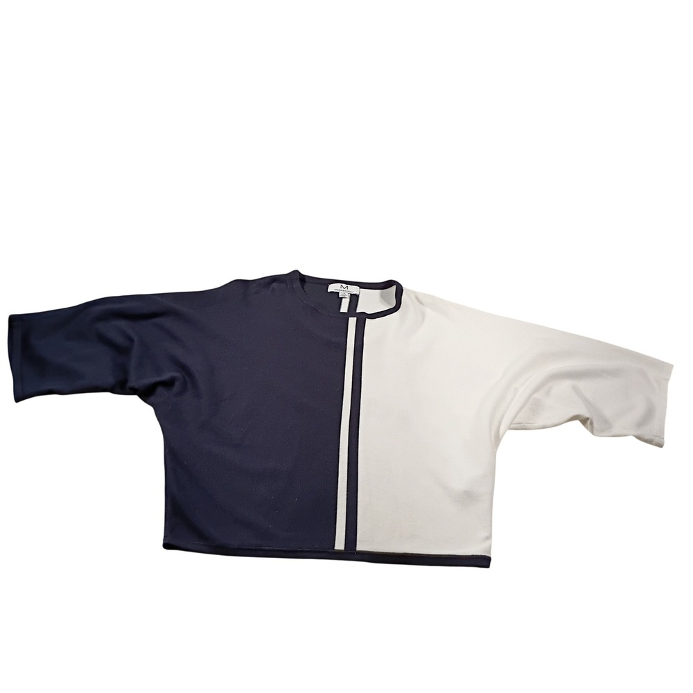Magaschoni Knit Top Women Large Navy White Colorblock Dolman Sleeve